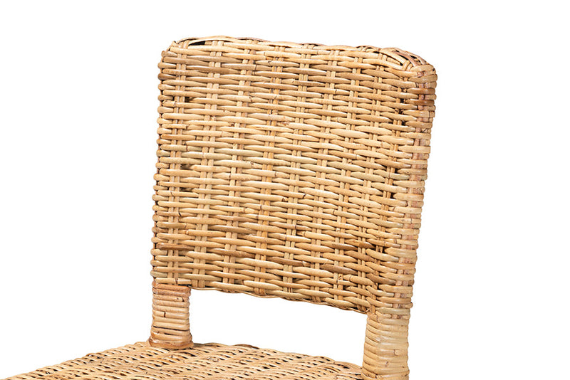 Caramay Dark Brown and Natural Rattan 2Pc Dining Chair Set Baxton