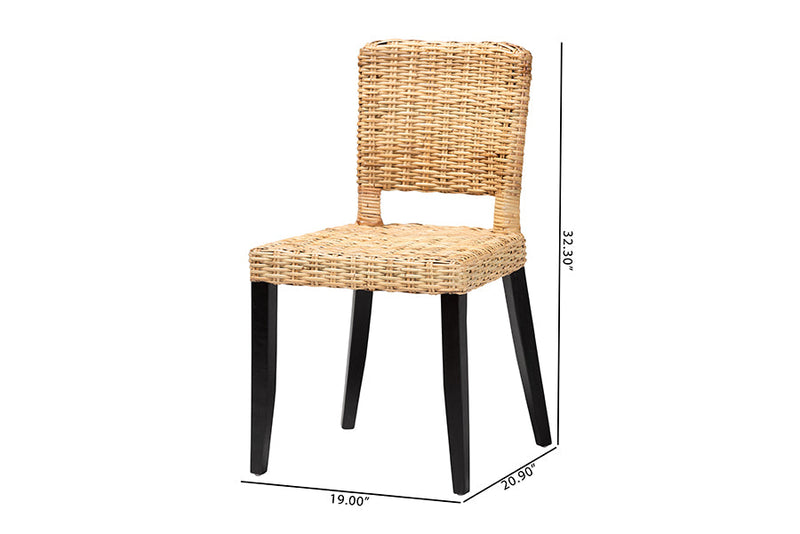 Caramay Dark Brown and Natural Rattan 2Pc Dining Chair Set Baxton