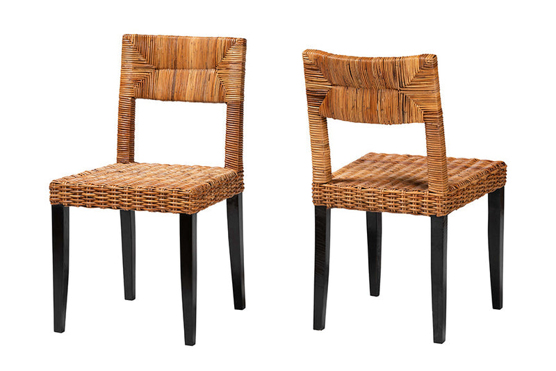 Powers Dark Brown and Natural Rattan 2Pc Dining Chair Set Baxton