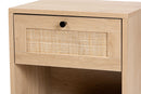 Cosma Light Brown and Black 1-Drawer End Table w/Woven Rattan Accent Baxton