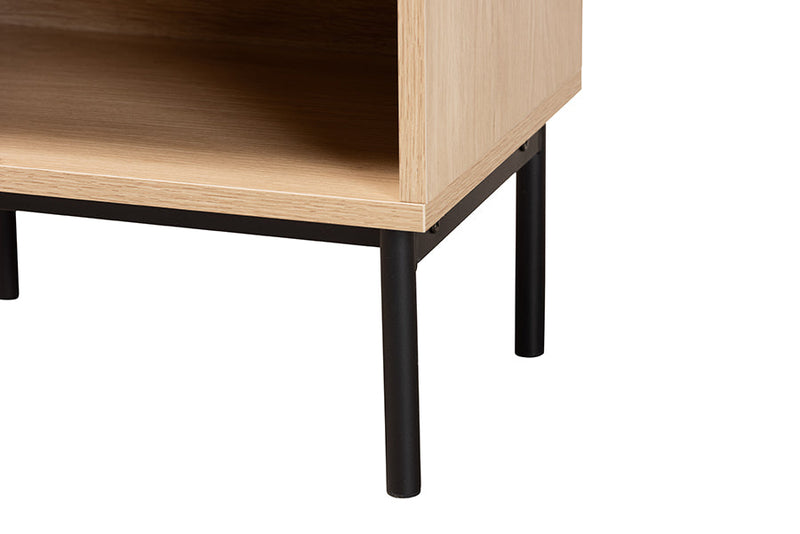 Cosma Light Brown and Black 1-Drawer End Table w/Woven Rattan Accent Baxton