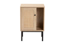 Cosma Light Brown and Black 1-Door Cabinet w/Woven Rattan Accent Baxton