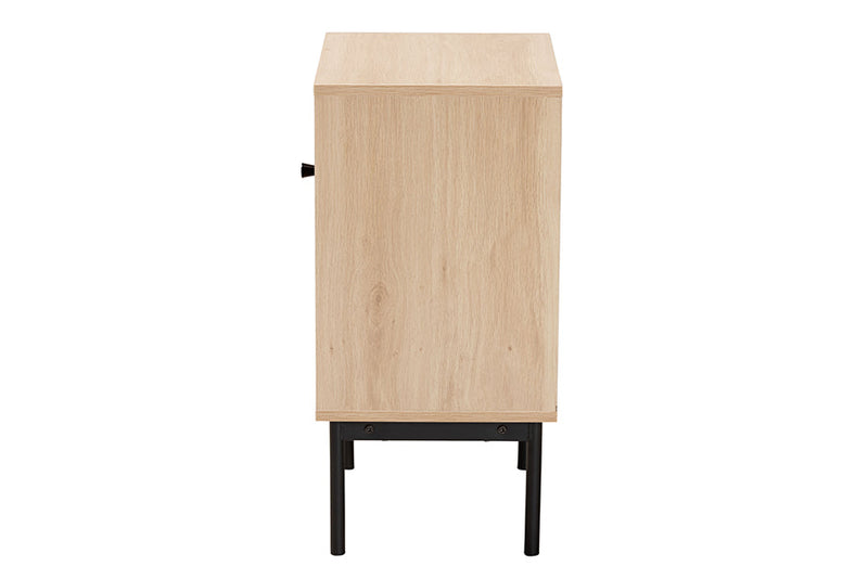 Cosma Light Brown and Black 1-Door Cabinet w/Woven Rattan Accent Baxton