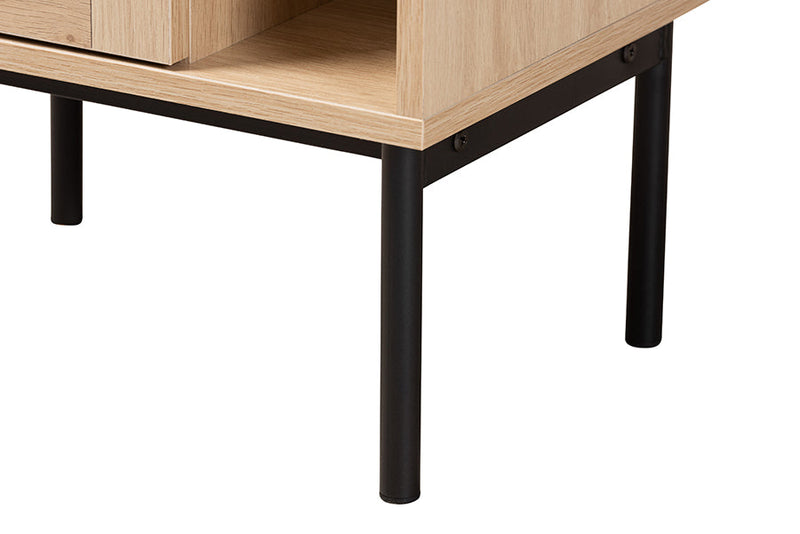 Cosma Light Brown and Black 1-Door Cabinet w/Woven Rattan Accent Baxton