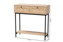 Cosma Light Brown and Black 2-Drawer Console Table w/Woven Rattan Accent Baxton