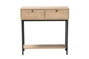 Cosma Light Brown and Black 2-Drawer Console Table w/Woven Rattan Accent Baxton