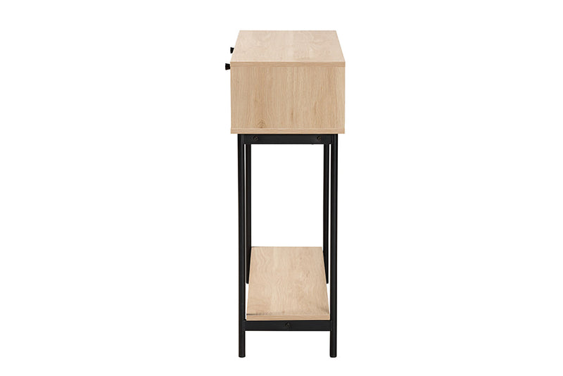 Cosma Light Brown and Black 2-Drawer Console Table w/Woven Rattan Accent Baxton