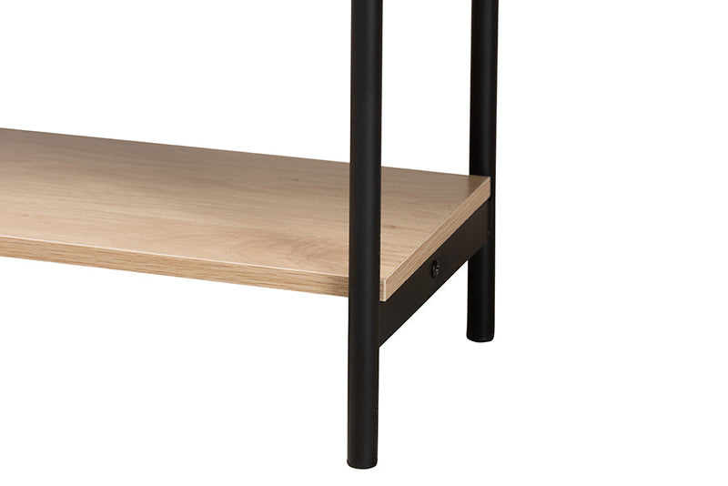 Cosma Light Brown and Black 2-Drawer Console Table w/Woven Rattan Accent Baxton