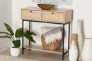 Cosma Light Brown and Black 2-Drawer Console Table w/Woven Rattan Accent Baxton