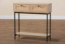 Cosma Light Brown and Black 2-Drawer Console Table w/Woven Rattan Accent Baxton