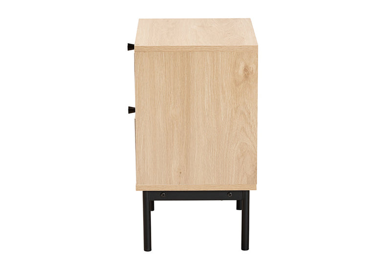 Cosma Light Brown and Black 2-Drawer End Table w/Woven Rattan Accent Baxton
