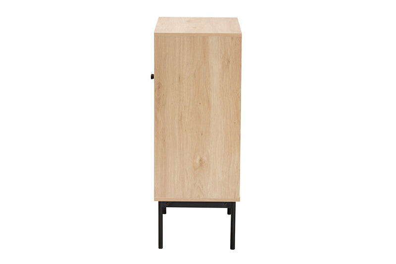 Cosma Light Brown and Black 2-Door Storage Cabinet w/Woven Rattan Accent Baxton