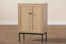 Cosma Light Brown and Black 2-Door Storage Cabinet w/Woven Rattan Accent Baxton