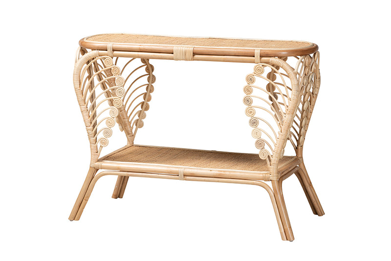 Lisa Modern Bohemian Natural Brown Rattan 2-Tier Console Table