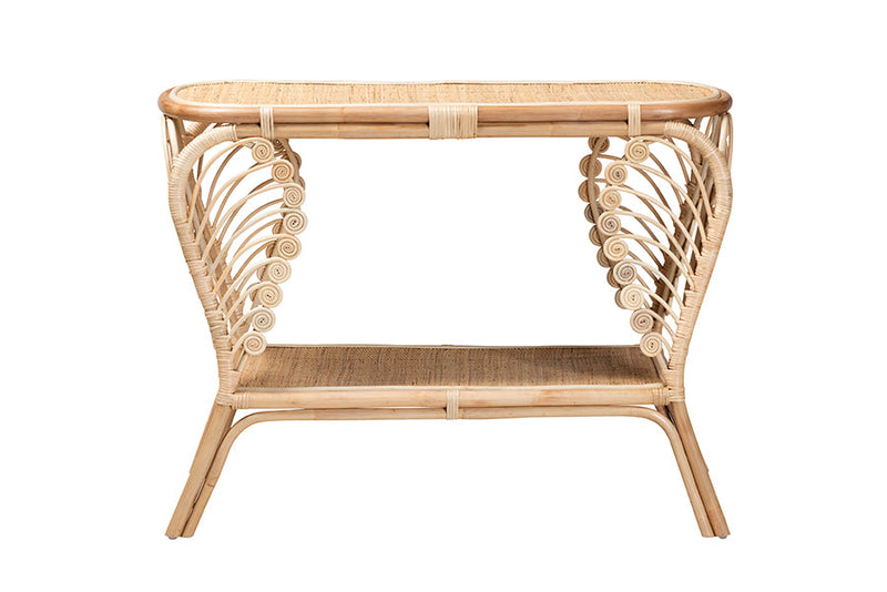 Lisa Natural Brown Rattan 2-Tier Console Table Baxton