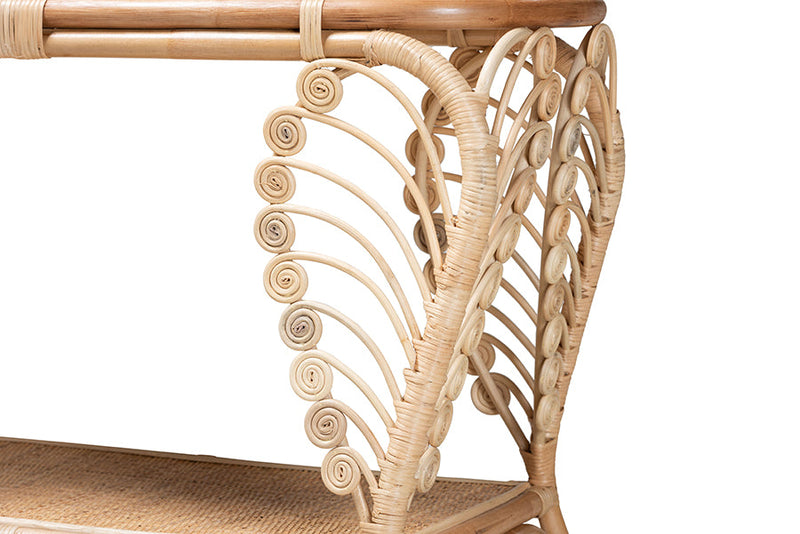 Lisa Natural Brown Rattan 2-Tier Console Table Baxton