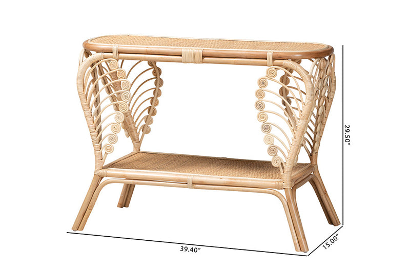 Lisa Natural Brown Rattan 2-Tier Console Table Baxton