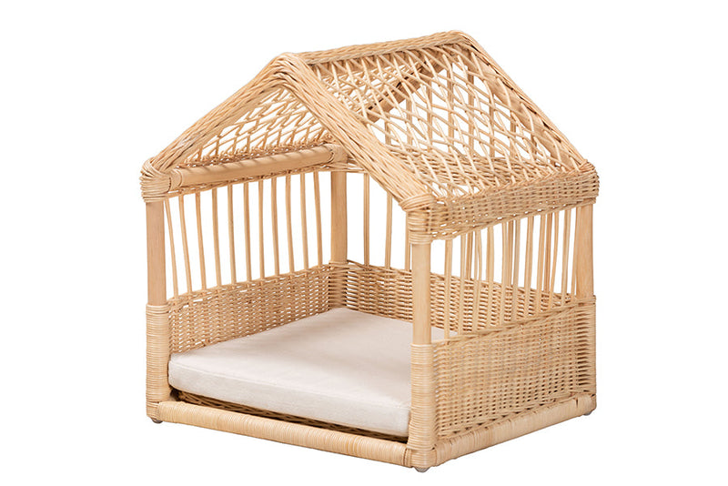 Savino Natural Brown Rattan Pet Bed Baxton