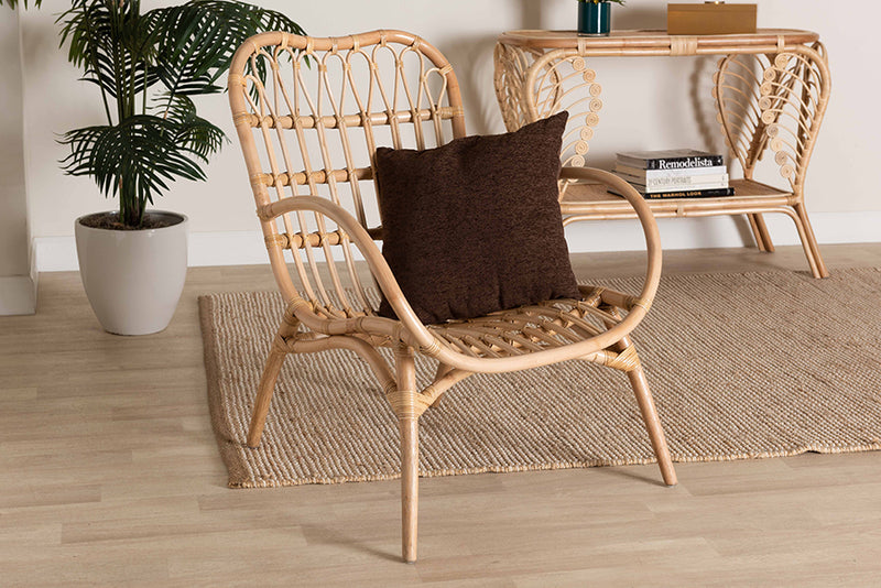 Imogene Modern Bohemian Natural Brown Rattan Arm Chair