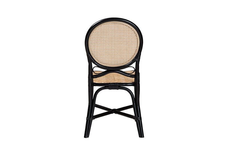Denver Two-Tone Black and Natural Brown Rattan Dining Chair Baxton