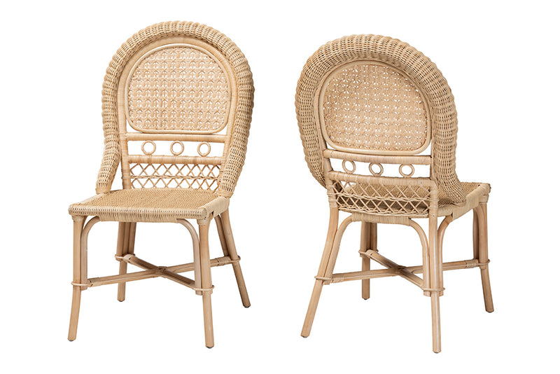 Adams Modern Bohemian Natural Brown Rattan 2-Piece Dining Chair Set