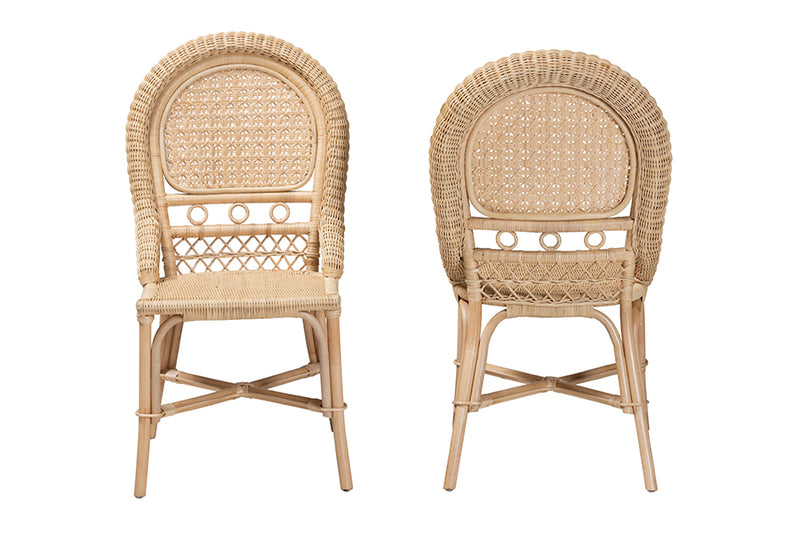 Adams Modern Bohemian Natural Brown Rattan 2-Piece Dining Chair Set