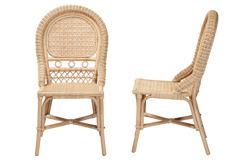 Adams Modern Bohemian Natural Brown Rattan 2-Piece Dining Chair Set