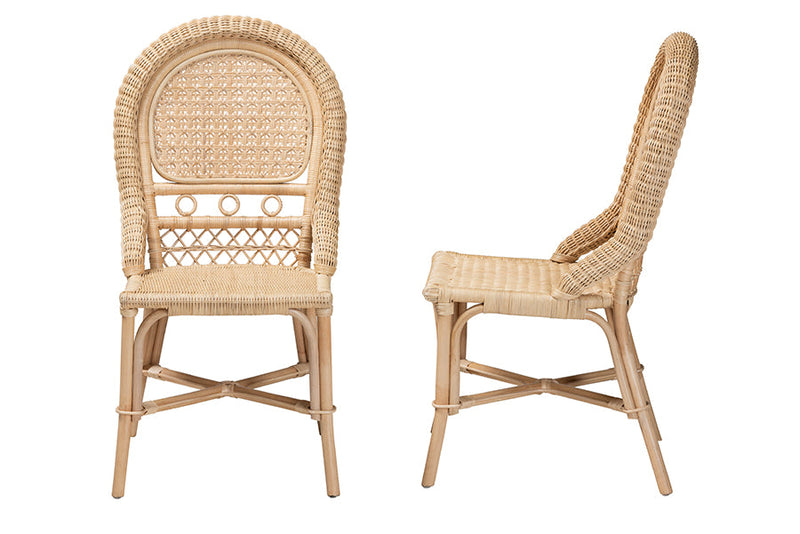 Adams Natural Brown Rattan 2Pc Dining Chair Set Baxton