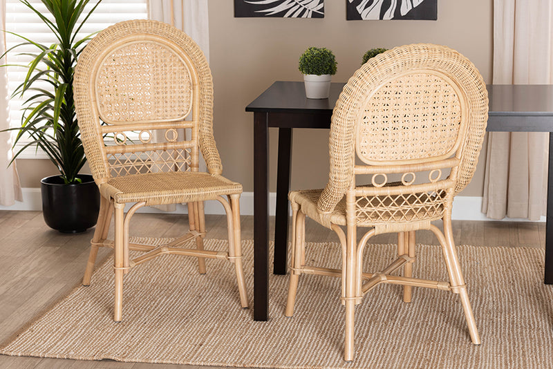 Adams Modern Bohemian Natural Brown Rattan 2-Piece Dining Chair Set