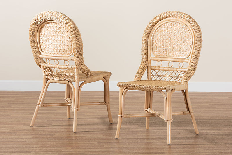 Adams Modern Bohemian Natural Brown Rattan 2-Piece Dining Chair Set