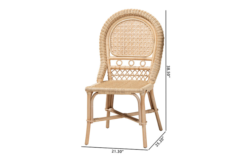 Adams Modern Bohemian Natural Brown Rattan 2-Piece Dining Chair Set