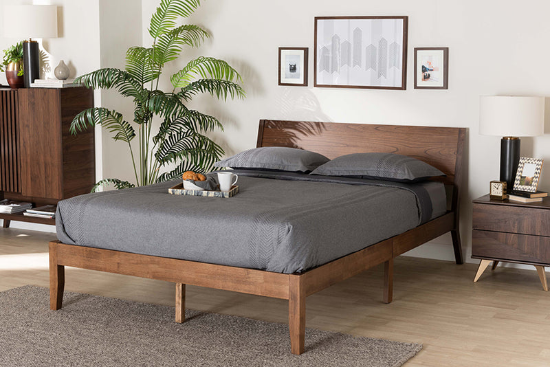 Olympia Mid-Century Modern Walnut Brown Finished Wood King Size Platform Bed