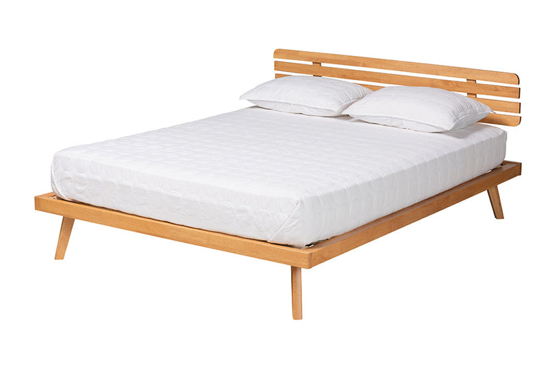Ruana Modern Japandi Rustic Brown Queen Size Platform Bed Baxton