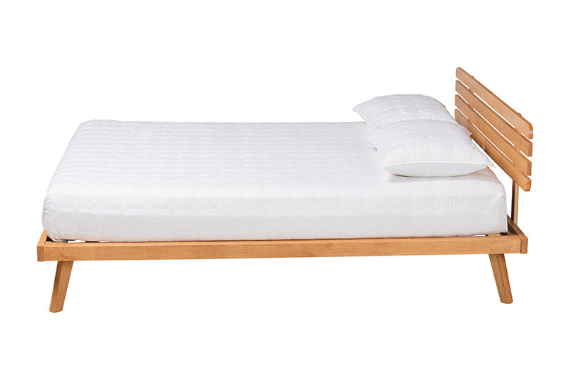 Ruana Modern Japandi Rustic Brown Queen Size Platform Bed Baxton