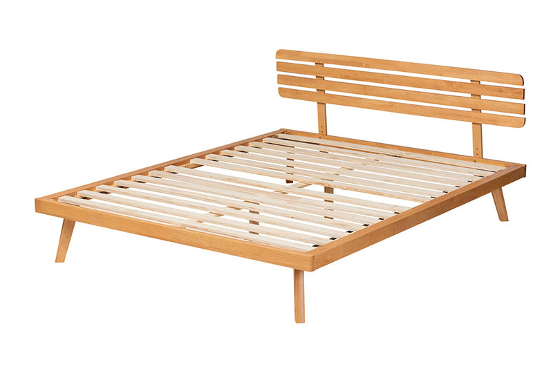 Ruana Modern Japandi Rustic Brown Queen Size Platform Bed Baxton
