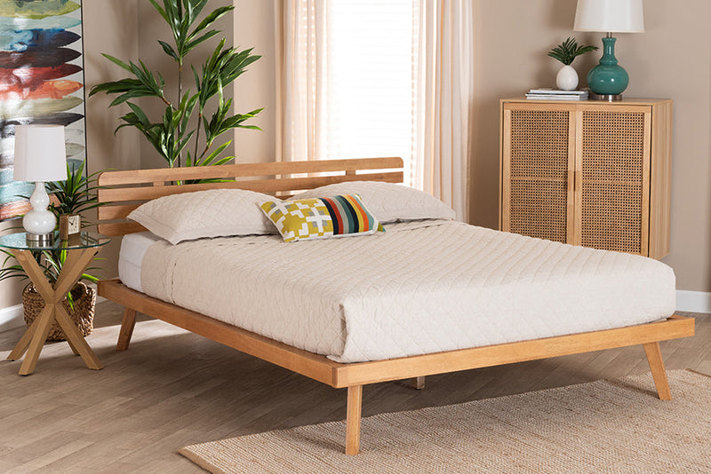 Ruana Modern Japandi Rustic Brown Queen Size Platform Bed Baxton