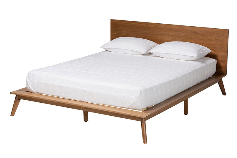 Salem Mid-Century Modern Walnut Brown Finished Wood King Size Platform Bed