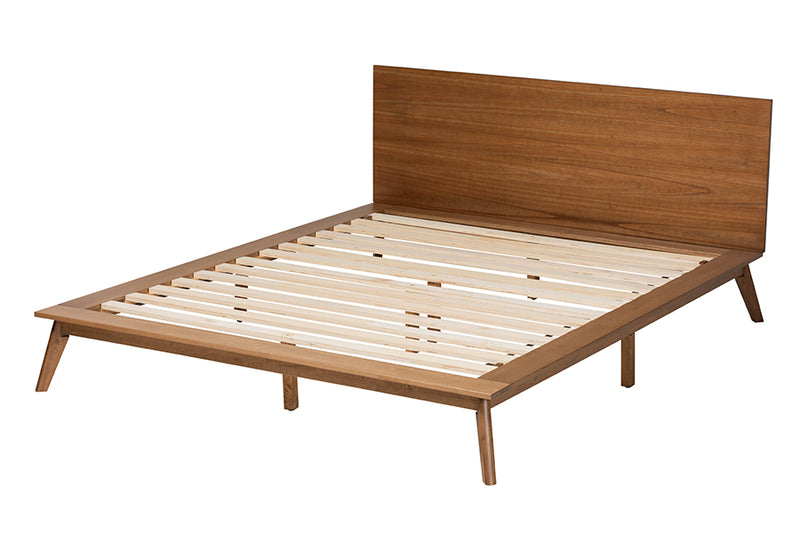 Salem Mid-Century Modern Walnut Brown Finished Wood King Size Platform Bed