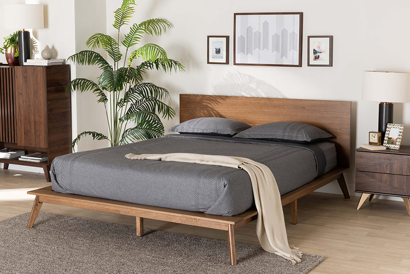 Salem Mid-Century Modern Walnut Brown Finished Wood King Size Platform Bed