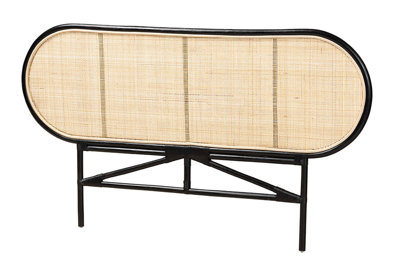 Morgan Two-Tone Black and Natural Brown Rattan Queen Size Standalone Headboard Baxton