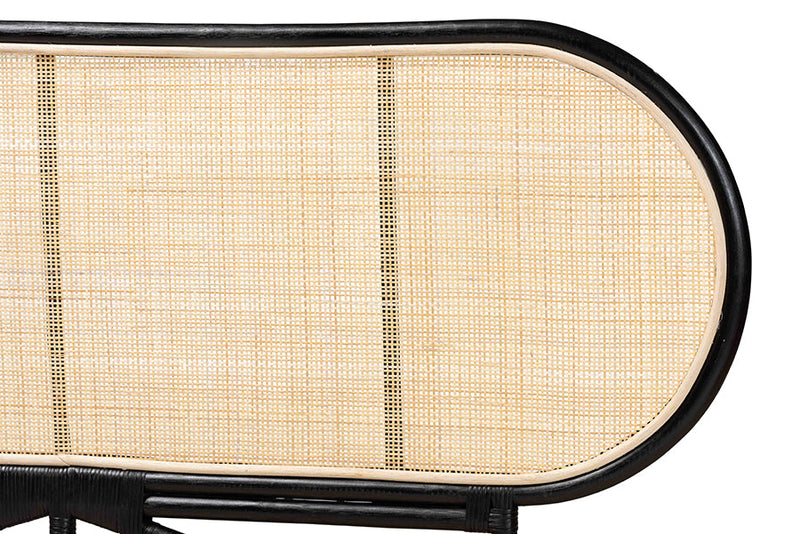 Morgan Two-Tone Black and Natural Brown Rattan Queen Size Standalone Headboard Baxton