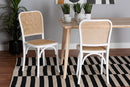 Redell Japandi White Wood and Natural Rattan 2Pc Dining Chair Set Baxton