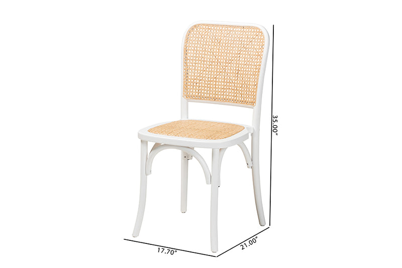 Redell Japandi White Wood and Natural Rattan 2-Piece Dining Chair Set