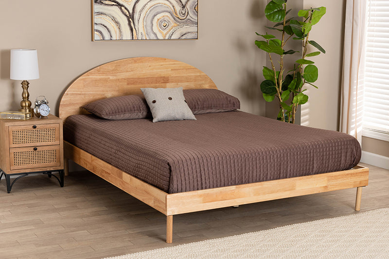 Camila Japandi Natural Brown Finished Wood Queen Size Platform Bed