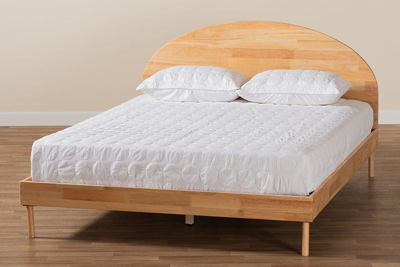 Camila Japandi Natural Brown Finished Wood Queen Size Platform Bed