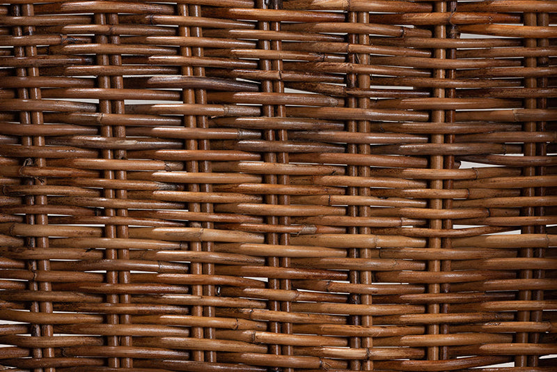 Sadia Natural Brown Finished Teak Wood and Rattan 2Pc Dining Chair Set Baxton