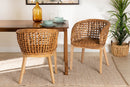 Sadia Natural Brown Finished Teak Wood and Rattan 2Pc Dining Chair Set Baxton