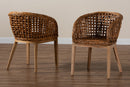 Sadia Natural Brown Finished Teak Wood and Rattan 2Pc Dining Chair Set Baxton