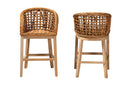 Sadia Natural Brown Finished Teak Wood and Rattan 2Pc Counter Stool Set Baxton