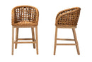 Sadia Natural Brown Finished Teak Wood and Rattan 2Pc Counter Stool Set Baxton